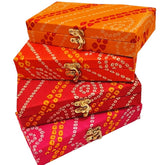 Jaipuri Bandhej Cash Gifting Shagun Box, Gaddi Box, Sweet, Dry Fruit Box Return Favours Set Of 3, Colour - Multicolour