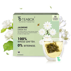 Teabox Jasmine Green Tea - 50 Pyramid Teabags | Made With 100% Whole Leaf - Natural Jasmine Flowers Sourced From Madurai | Low Caffeine, 0% Bitterness
