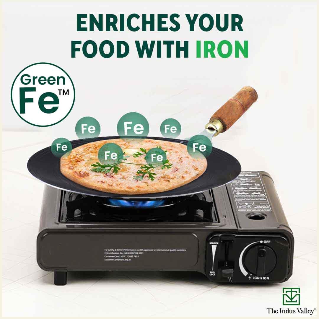 Pre-Seasoned Black Iron Tawa For Dosa, Chapathi With Wooden Handle - 27cm, 10.6 Inch, 0.95 Kg | Gas Stove Friendly, 100% Pure & Toxin-Free, No Chemical Coating Pre-Seasoned Black Iron Tawa For Dosa, Chapathi With Wooden Handle - 27cm, 10.6 Inch, 0.95 Kg | Gas Stove Friendly, 100% Pure & Toxin-Free, No Chemical Coating