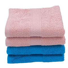 Patpug 100% Indian Ultra Soft Cotton Hand Towel 500 Gsm | For Gym, Workout, Yoga, Wash Basin (Turqoiuse Blue & Baby Pink) -4 Piece