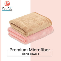 Patpug Ultra Soft Microfiber Hand Towel 600 | Comfortable, Fade Resistant, Highly Absorbent, Quick Drying Towel (Brown & Baby Pink) - 4 Piece