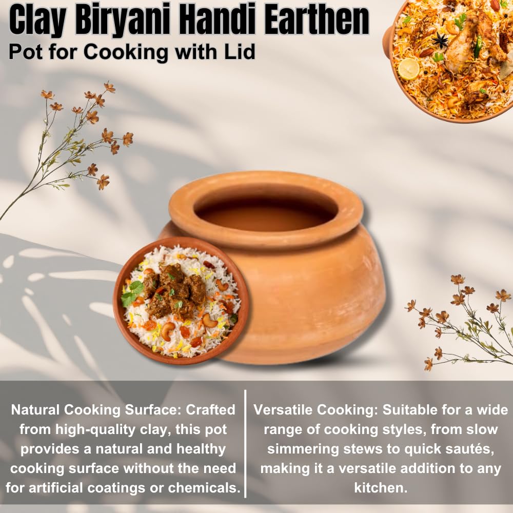 Clay Handi, Red-Ochre (Gerua) | Exclusive Range Unglazed Earthen Pot For Cooking 1+2+3 Liters, Pack Of 3 Clay Handi, Red-Ochre (Gerua) | Exclusive Range Unglazed Earthen Pot For Cooking 1+2+3 Liters, Pack Of 3