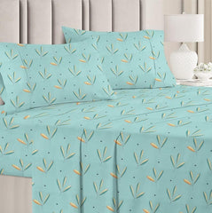 1 Double Bedsheet With 2 Pillow Covers - 86 X 90 Inches, Aqua & Green | 160 Thread Count Super Soft Microfiber Breathable & Wrinkle Free - 3 Pcs Set