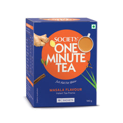 Society One Minute Tea Masala Instant Tea Premix 14gm X 10 Sachets - 140gm, 4.9 Ounce | Made With Ginger, Clove, Black Pepper, Cinnamon - Low Caffeine Chai Patti | Flavored Instant Masala Chai