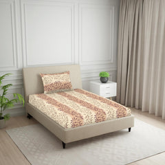 Polycotton Bedsheet For Single Bed With 1 Pillow Cover - 60 X 88 Inches, Beige & Brown | Skin Safe & Super Soft Small Size Bedsheet - 120 Thread Count