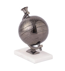 Handcrafted Miniature Metal Earth With White Marble Base, Mini Globe For Home Decor, World Globe, Accessories For Table, Desk, Showpiece | For Office, Shelves & Gifting (Black) Pack Of 1