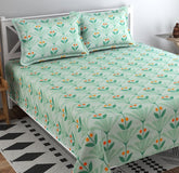 100% Cotton Bedsheet For Double Bed With Two King Size Pillow Covers | 90 X 100 Inches, Light Green | Premium Super Soft Super Cotton Bedsheet