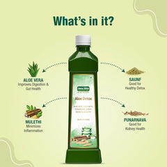 Jeena Sikho Aloe Detox Juice Naturally Beneficial For Body Detox Natural Aloe Vera, Punarnava, Sanay, Saunf & Mulethi | Suitable For Skin & Hair Health, 750ml 1.6lbs