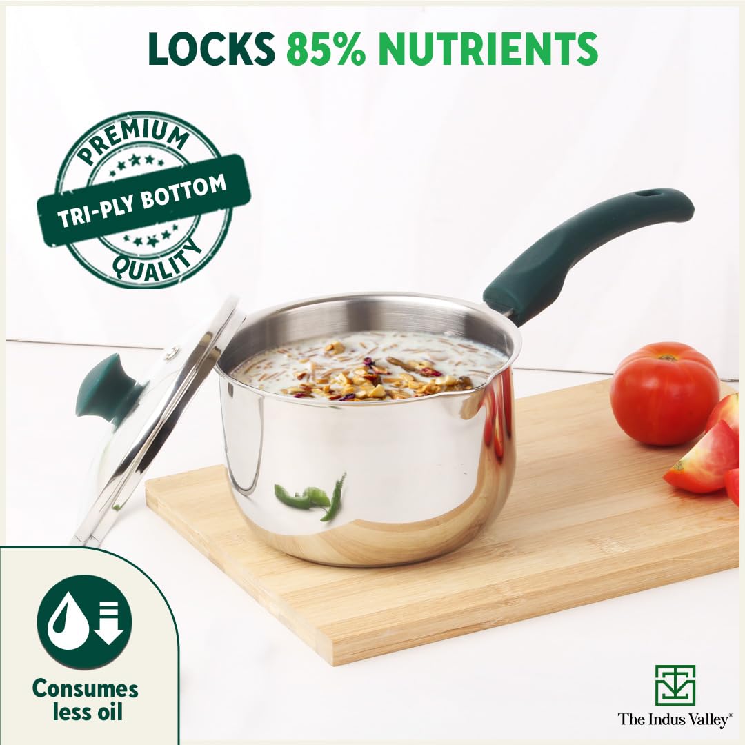 Stainless Steel Sauce Pan Or Milk Pan With Glass Lid - Very Small, 15.1cm, 5.9 Inch, 1 Liter, 0.8 Kg | Induction Friendly, 3-Layer Bottom, 100% Toxin-Free, Naturally Non-Stick, Long Lasting Stainless Steel Sauce Pan Or Milk Pan With Glass Lid - Very Small, 15.1cm, 5.9 Inch, 1 Liter, 0.8 Kg | Induction Friendly, 3-Layer Bottom, 100% Toxin-Free, Naturally Non-Stick, Long Lasting