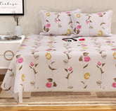 100% Cotton Feel Bedsheets With 2 Large Size Pillow Covers | 90 X 100 Inches, Peach & Pink - Double Bed King Size | Soft & Breathable & Wrinkle Free Premium Printed Design
