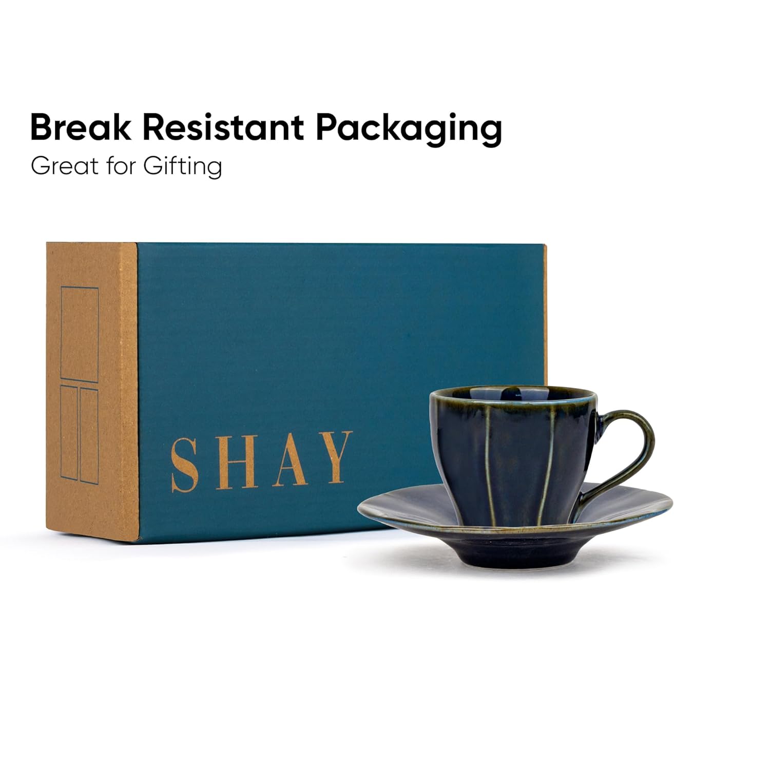 Ceramic Line Cup & Saucer Set Of 6 - Blue Green, 180ml Each | Cup Saucer Set - 6 Cups + 6 Saucers | Glossy Finish Tea Set - Ceramic Tea Cup & Saucer Set Ceramic Line Cup & Saucer Set Of 6 - Blue Green, 180ml Each | Cup Saucer Set - 6 Cups + 6 Saucers | Glossy Finish Tea Set - Ceramic Tea Cup & Saucer Set