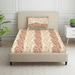 Polycotton Bedsheet For Single Bed With 1 Pillow Cover - 60 X 88 Inches, Beige & Brown | Skin Safe & Super Soft Small Size Bedsheet - 120 Thread Count