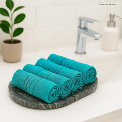 Akiko Home 100% Cotton Essential Series Face Towel 600 Gsm | Soft Absorbent & Durable Washcloth For Men & Women, Compact Travel Towel -Pack Of 4 (Teal)