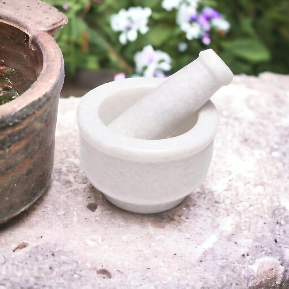 White Marble Khal Batta - Mortar & Pastel | Traditional Kharal Grinder - Imam Okhli Musal | Kitchen Marble Masher Round (4 X2.5 Inch) White Marble Khal Batta - Mortar & Pastel | Traditional Kharal Grinder - Imam Okhli Musal | Kitchen Marble Masher Round (4 X2.5 Inch)