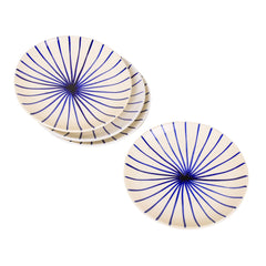 Ceramic Striped Quarter Dinner Serving Plates Set Of 4 - 7 Inches, White & Blue | Side Plates - Blue Kasa Line