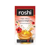 Roshi Ginger Hibiscus Digestive Delight Tea - 25 Teabags | Goodness Of Ginger, Saunf & Ajwain - Prevents Indigestion, Gas & Bloating | Caffeine Free - 100% Natural Ingredients