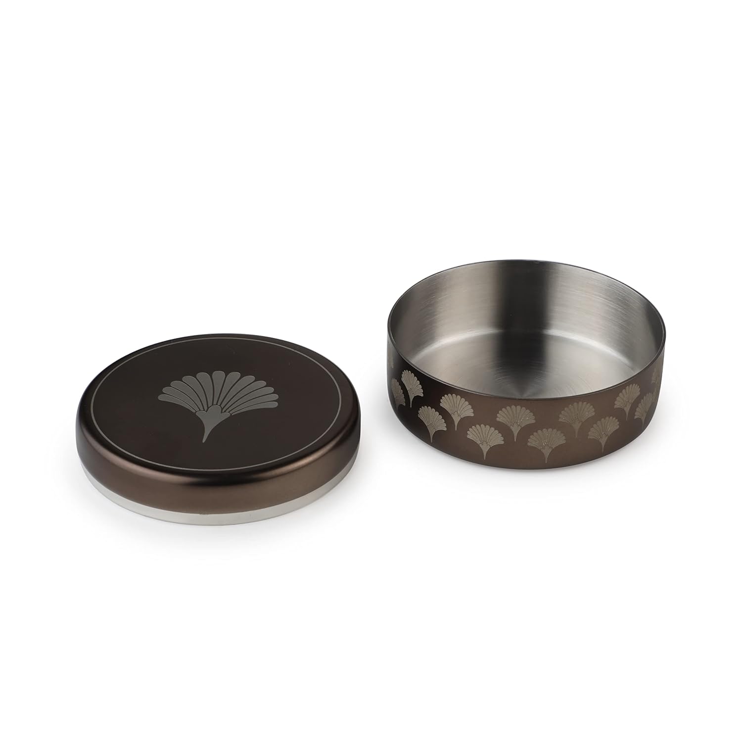 Brown Stainless Steel Container - Deco Series, Small | Multipurpose Box For Dry Fruit & Candies - Designer Versatile Box | Serve Ware & Tableware - Geometric Patterns Brown Stainless Steel Container - Deco Series, Small | Multipurpose Box For Dry Fruit & Candies - Designer Versatile Box | Serve Ware & Tableware - Geometric Patterns