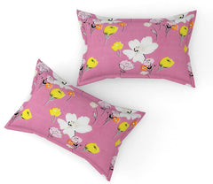 King Size Bedsheet With Two Pillow Cover (Size - 78 X 72 Inches, Pink & White) | Elastic Fitted Floral Bedsheet | Best For Festival Gifting