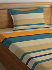 180 TC Print Cotton 1 Single Bedsheet With 1 Pillow Cover - 60 X 90 Inches, Beige | Bedsheet Is Super Easy To Clean & Maintain