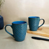 Handcrafted Teal Green Ceramic Coffee Mug Set Of 2 - 350ml Each | Ceramic Mugs For Coffee, Tea, Milk - Microwave Safe & Dishwasher Safe