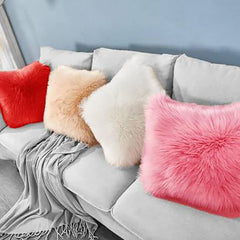 Small Fur Pillow, Cushions For Sofa - Red, Beige, White & Pink Pillow, Standard Size - 12x12 Inches | Soft Pillow, Washable, Easy To Clean - Pack Of 4 | Best Pillow - Model 3
