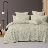 Cotton Double Bedsheets King Size With 2 Pillow Covers | Size 78 X 72+10 Inches, White & Green - All Around Elastic Fitted Design Bedsheet