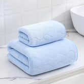 HomeCloud Microfiber Soft & Fuffy Bath & Face Towel 400 Gsm With Hanging Loop | 3x Softer Than Cotton Towels | Highly Absorbent Set Of 2 (Waves SkyBlue)