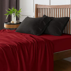 Microfiber Plain Bedsheets Double Size Include Pillow Cover Ultra Soft - 90x100 Inch, Maroon & Dark Grey Bed Sheet | Good For Home, Hotel, Villa, Resort & Guest House