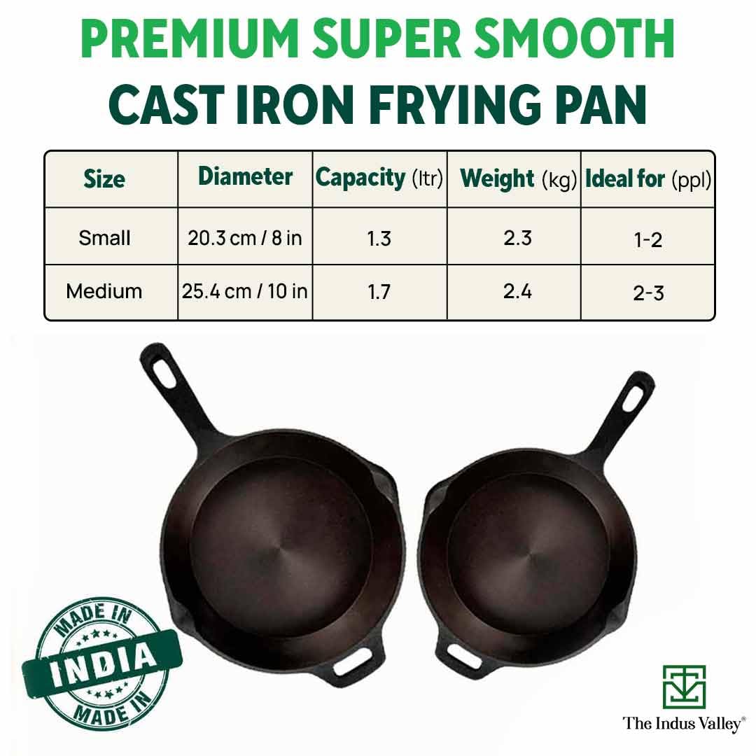 Super Smooth Black Cast Iron Skillet Or Fry Pan - Small, 20.3 Cm 8 Inch, 1.3 Liters, 2.3 Kg | Induction Friendly, Pre-Seasoned, 100% Pure & Toxin-Free, No Chemical Coating Super Smooth Black Cast Iron Skillet Or Fry Pan - Small, 20.3 Cm 8 Inch, 1.3 Liters, 2.3 Kg | Induction Friendly, Pre-Seasoned, 100% Pure & Toxin-Free, No Chemical Coating