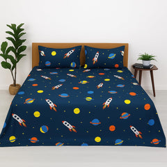 Kids King Size Bedsheet With 2 Pillow Cover - 102 X 108 Inches, Navy Blue | Wrinkle-Free & Fade Resistant | Perfect For Child Bedroom Bedsheet