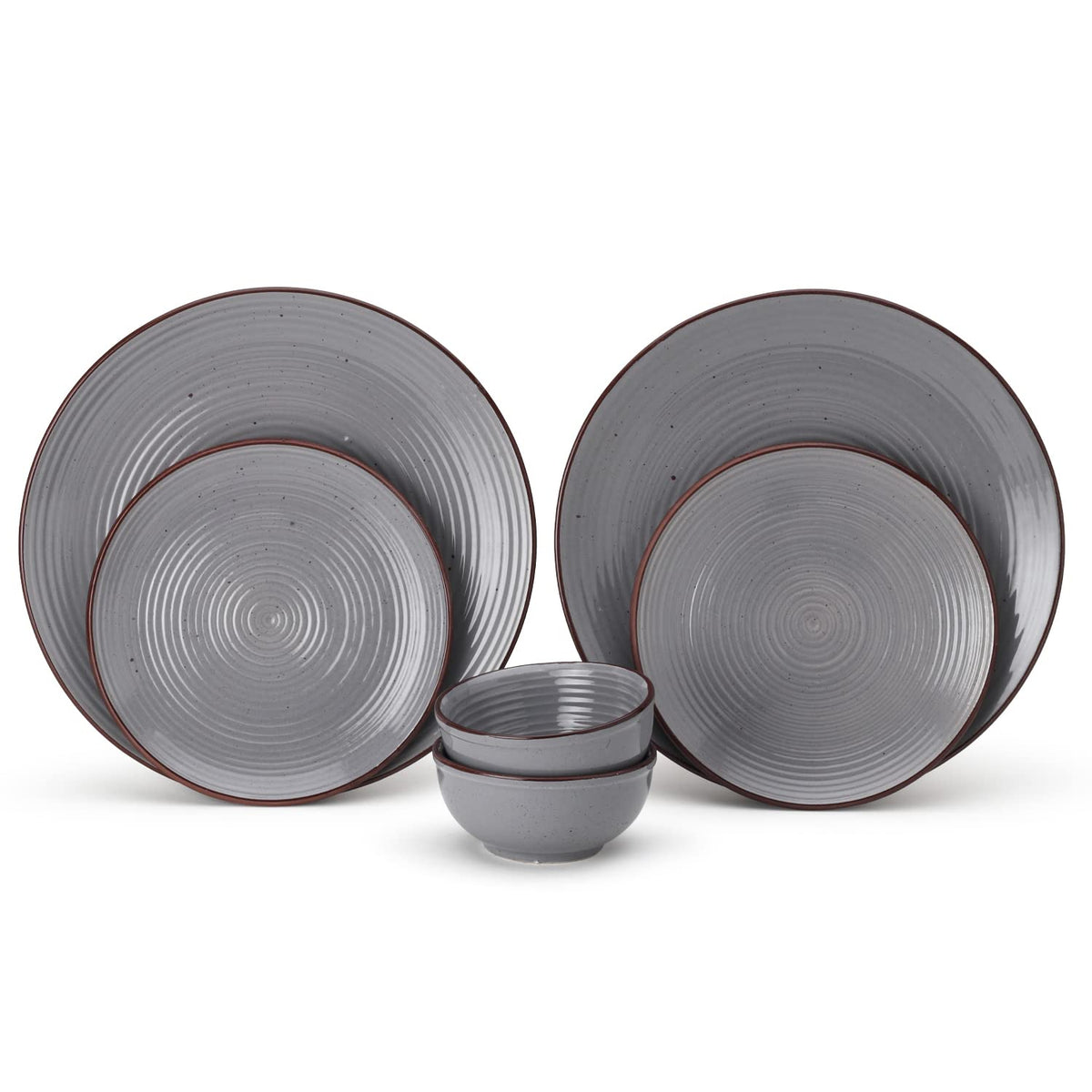 Handcrafted Ceramic Stoneware Dinner Set Of 6 Pcs - Grey | 2 Dinner Plates, 10 Inch Each + 2 Small Plates, 7 Inch Each + 2 Dinner Katori, 180ml Each | Microwave & Dishwasher Safe