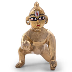 Beautiful Brass Laddu Gopal Murti, Bal Gopal, Gold, Brass, Idol Size - Large 5 X 3 Inch, Petal Ke Laddoo Gopal Ji, Thakur Ji, Lord Krishna Murti, Home Décor, God Idol