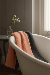 Drape&Luxe Gen-Z Towel Premium Waffle Cotton Bath Towel 1200 Gsm | Super Soft & High Absorbency Towel, Quick Drying Large Size Towels (Black & Pink) - Pack Of 2