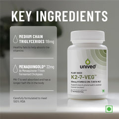 Unived Vitamin K2-7 (Menaquingold) 55mcg, Plant - Based Vitamin Mk-7, For Optimal Calcium Absorption, Heart & Bone Health | 120 Veg Capsules , 200gm 0.4lbs