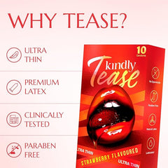 Kindly Tease Ultra Thin Strawberry Condoms For Men, Pack Of 10 -extra Sensitive