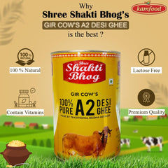 100% Pure A2 Gir Desi Ghee By Shree Shakti Bhog | High In Vitamins A, D & Healthy Desi Cow Ghee Good For Cooking | (1 Litre) 33.8 Ounce | Tin Pack