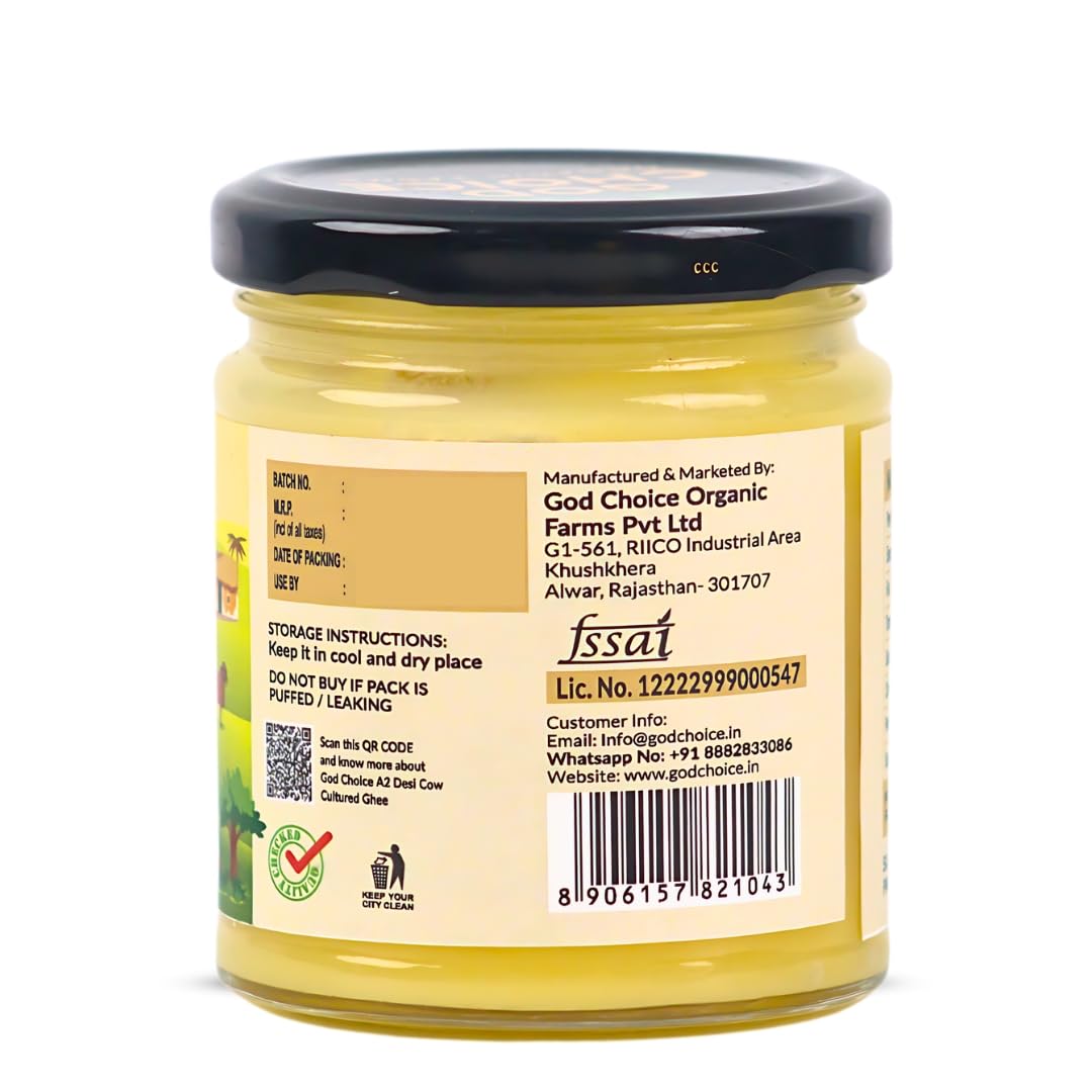 Organic Natural A2 Desi Cow Ghee By God Choice Organic Farms | High In Protein Fiber Healthy Desi Ghee For Bakes Cookies | (150ml) 5.0 Ounce | Jar Pack Organic Natural A2 Desi Cow Ghee By God Choice Organic Farms | High In Protein Fiber Healthy Desi Ghee For Bakes Cookies | (150ml) 5.0 Ounce | Jar Pack