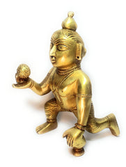 Gold Laddu Gopal Idol, Bal Gopal Murti, Baby Krishna Idol, Brass, Gold Statue, Lightweight, Eco Friendly, Washable, Antique Look, Festival Celebration, Thakur Ji Murti, God Idol