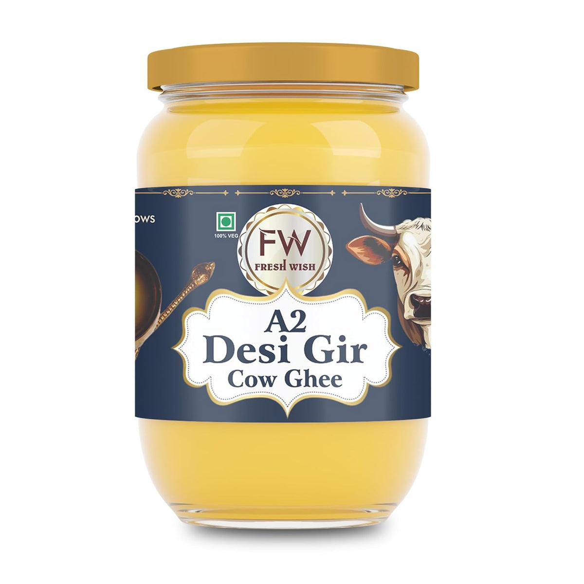 Natural Premium A2 Gir Cow Ghee By Fresh Wish | Naturally & Healthy Bilona Method Cow Ghee Good For Dishes | (1 Litre) 33.8 Ounce | Jar Pack