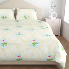 Flat Bedsheet Queen Size Bed With 2 Pillow Covers - 100 X 90 Inches, Cream & Green | Soft, Breathable & Durable | Skin-Friendly & Durable