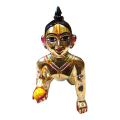 Ashtadhatu Brass Laddu Gopal Idol, Thakur Ji Murti, Gold, Metal, Idol -1.5 Inch, Antique Look, Laddoo Gopal Kishan, Baby Krishna Statue, For Home, Workplace, Office, Desk, Gifts Etc | Idol