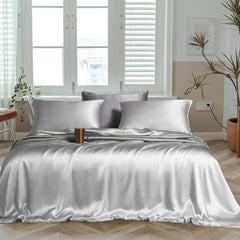Plain Elastic Fitted King Size Bedsheet With 2 Pillow Cover - 90 X 100 Inches, Silver | 400 Thread Count Silky Soft | Naturally Soft, Breathable, & Skin-Friendly