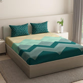 1 Double Bedsheet With 2 Matching Pillow Covers 72 X 48 Inches, Cream & Green | 200 Thread Count Durable & Long Lasting | All Around Elastic Fitted Sheet
