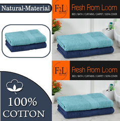 Fresh From Loom Luxury Edition Egyptian 100% Pure Cotton Bath Towel 1200 Gsm | High Water Heavy Soft Dual Stitched Bath Towel (Iris Blue & Turquoise Blue) - 2 Pcs