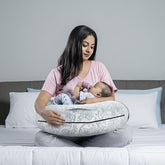 Feeding Pillow For New Born Baby, 5 In 1 Multipurpose Use - White Color | Paisley Printed, Nursing Pillow With Belt & Hoop For Breastfeeding With Cotton Removable Cover | Baby Support