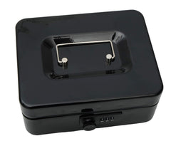 Metal Cash Box With Number Combination Lock, Size - Small, Colour - Black, Material - Iron, Special Feature - Removable Tray