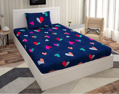 Polycotton Elastic Fitted Bedsheet For Single Bed With 1 Pillow Cover - 36 X 78 Inches, Dark Blue | Super Soft Brushed Durable Fabric