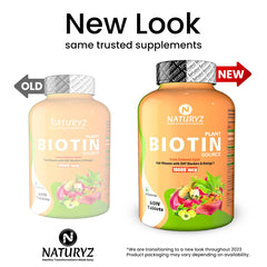 Naturyz 100% Plant Based Biotin Tablets With High Protein Vitamin Dht Omega 3 For Strong Hairs, Nails Growth & Glowing Skin | 60 Tablets , 100gm 0.2lbs