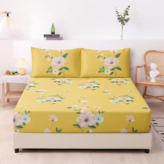 1 Bedsheet For Double Bed With 2 Pillow Covers - 90 X 100 Inches, Yellow | Premium Cotton Material Double Bedsheet Queen Size | Skin Friendly & Long Lasting