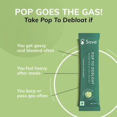 Sova Pop To Debloat Powder For Healthy Digestion With 10 Billion Cfus, Prevent Gassiness, Bloating & Discomfort, Pre & Probiotics Digestive Enzymes | 15 Vegan Sachets, 150gm 0.3lbs